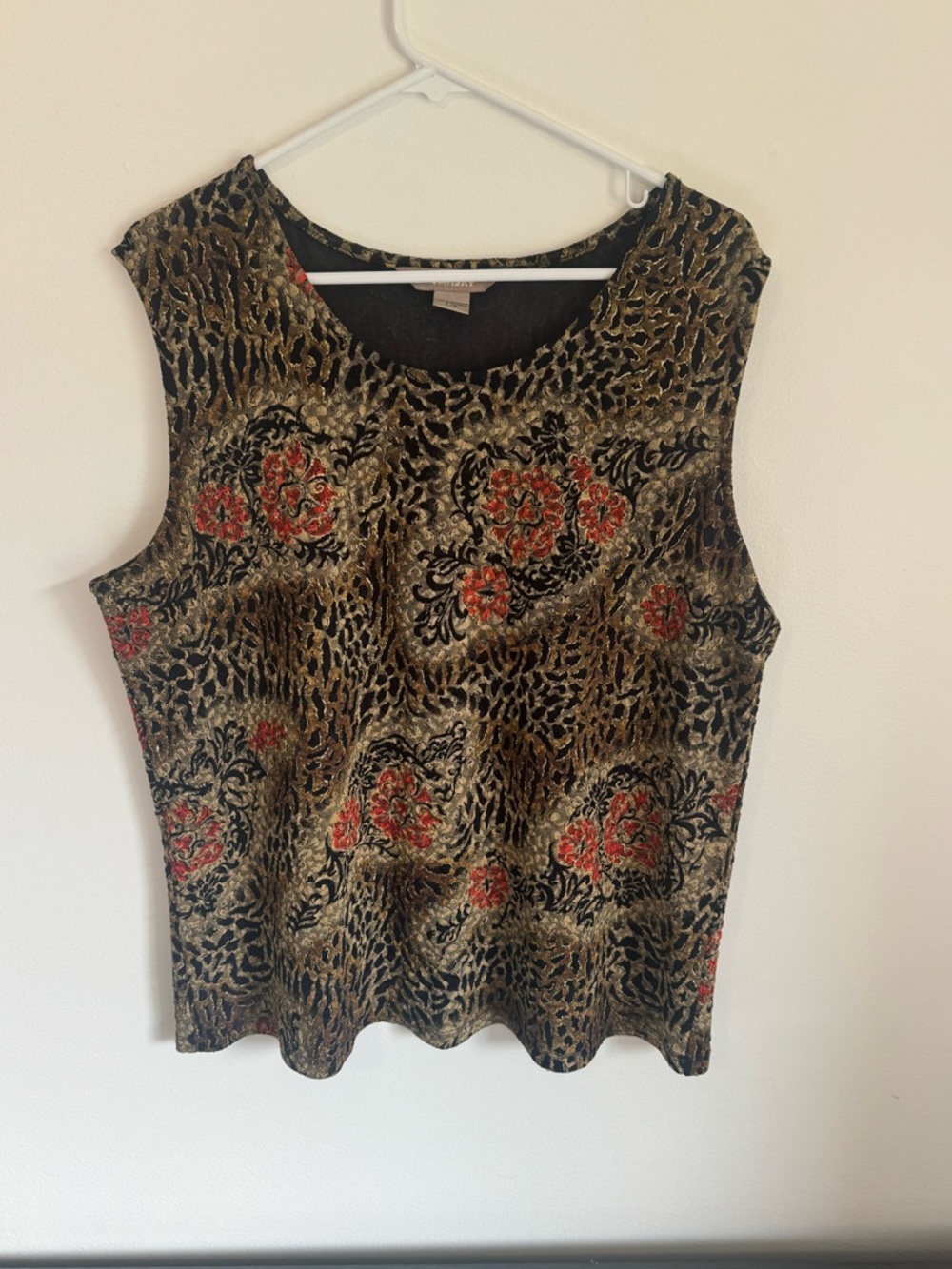 Sleeveless Animal Print Top in Black and Gold